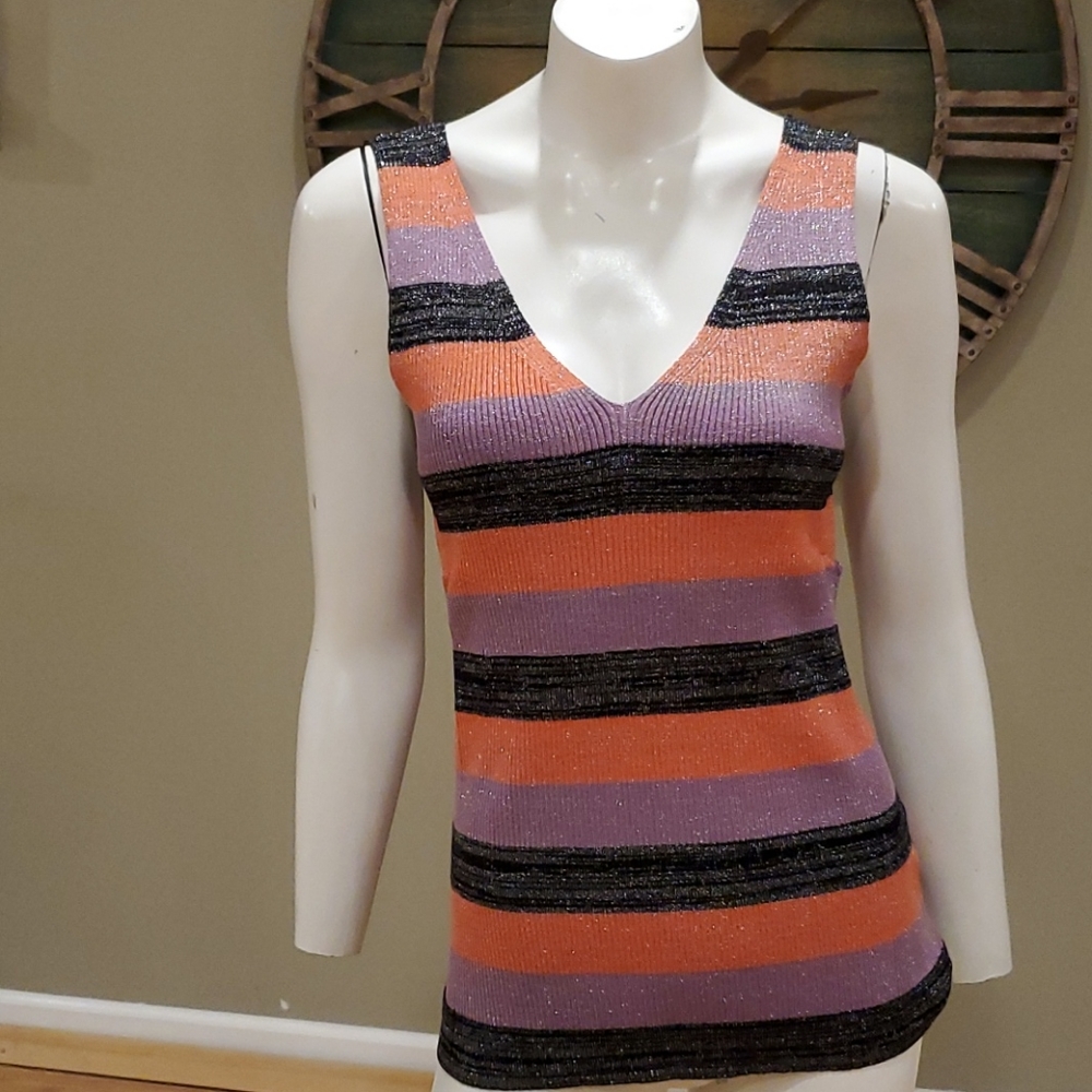 Anthro John + Jenn striped metallic tank top